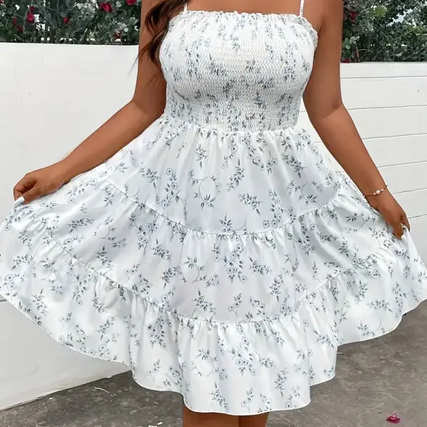 Bohemian Print Sleeveless Dress - Elegant White with Floral Pattern