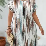 1pc Elegant Plus Size Tie Dye Crew Neck Dress