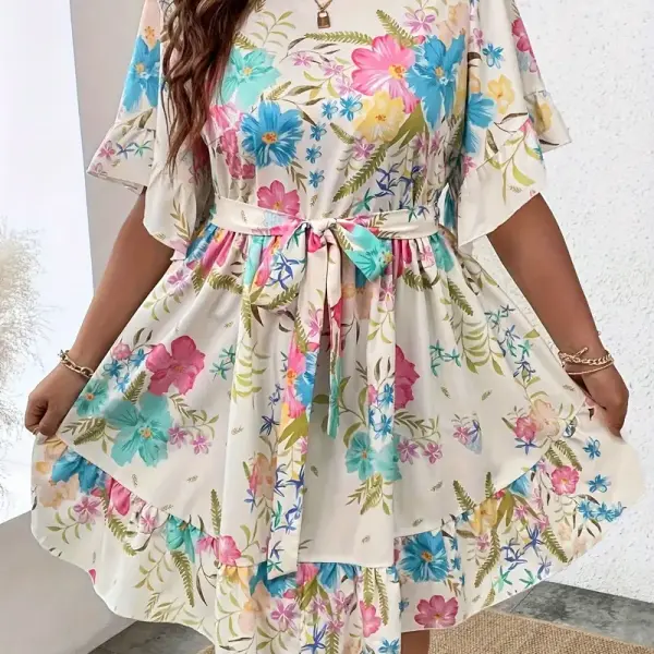 Elegant Ruffled Dress with Floral Print