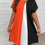 Colorblock Print Straight Dress