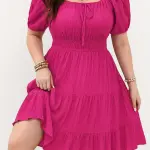 Women'S Elegant Pink Off-Shoulder Ruffle Dress