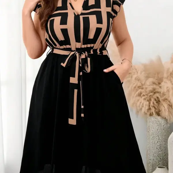 Elegant Knee-Length dress - Flared Hem, Belted Waist