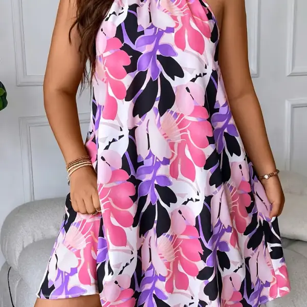 Floral Print Halter Dress - Off-Shoulder, Sleeveless, Ruffled Hem