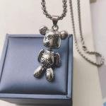 Stainless Steel Necklace Rotatable Bear Doll Pendant