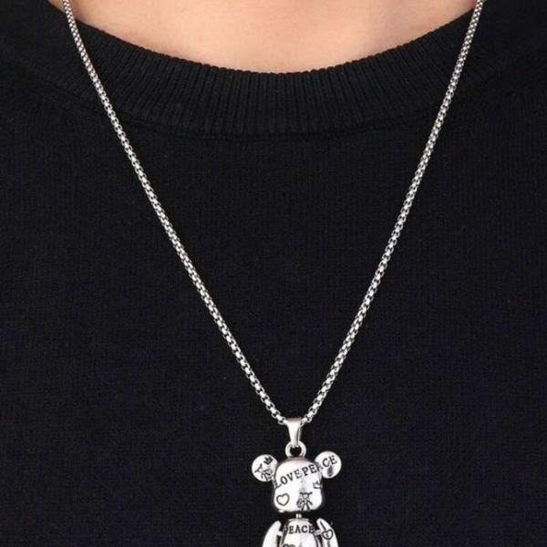 Stainless Steel Necklace Rotatable Bear Doll Pendant